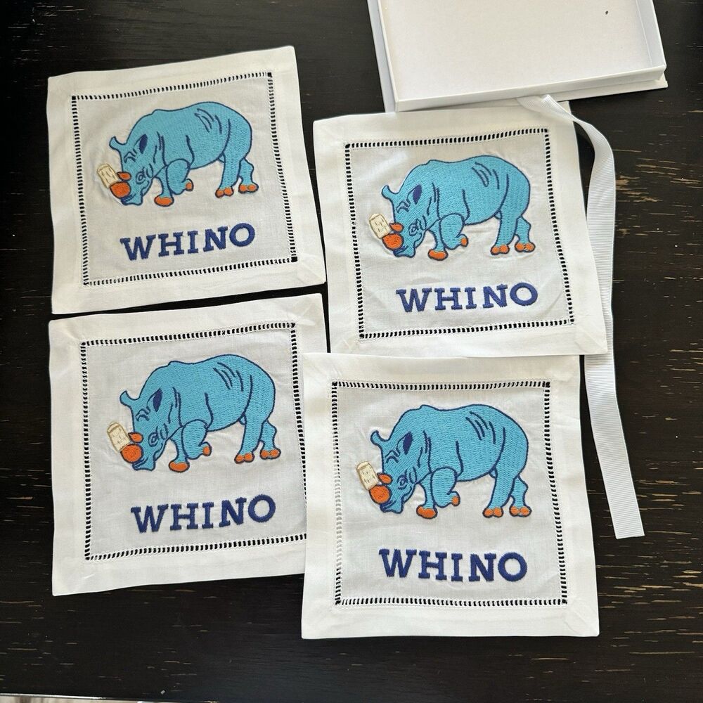 August Morgan by Kate Hersch "Whino Cocktail Napkins" (Set of 4) NEW IN BOX